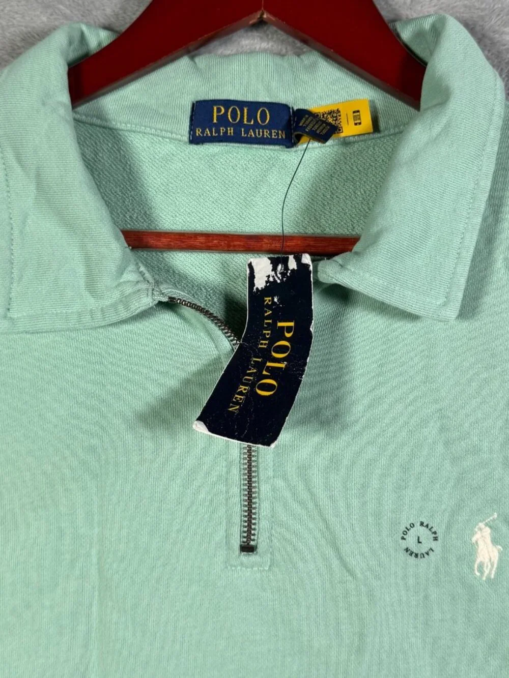 Polo Ralph Lauren Sweatshirt Mens L Mint Green 1/4 Zip Pullover French Terry
